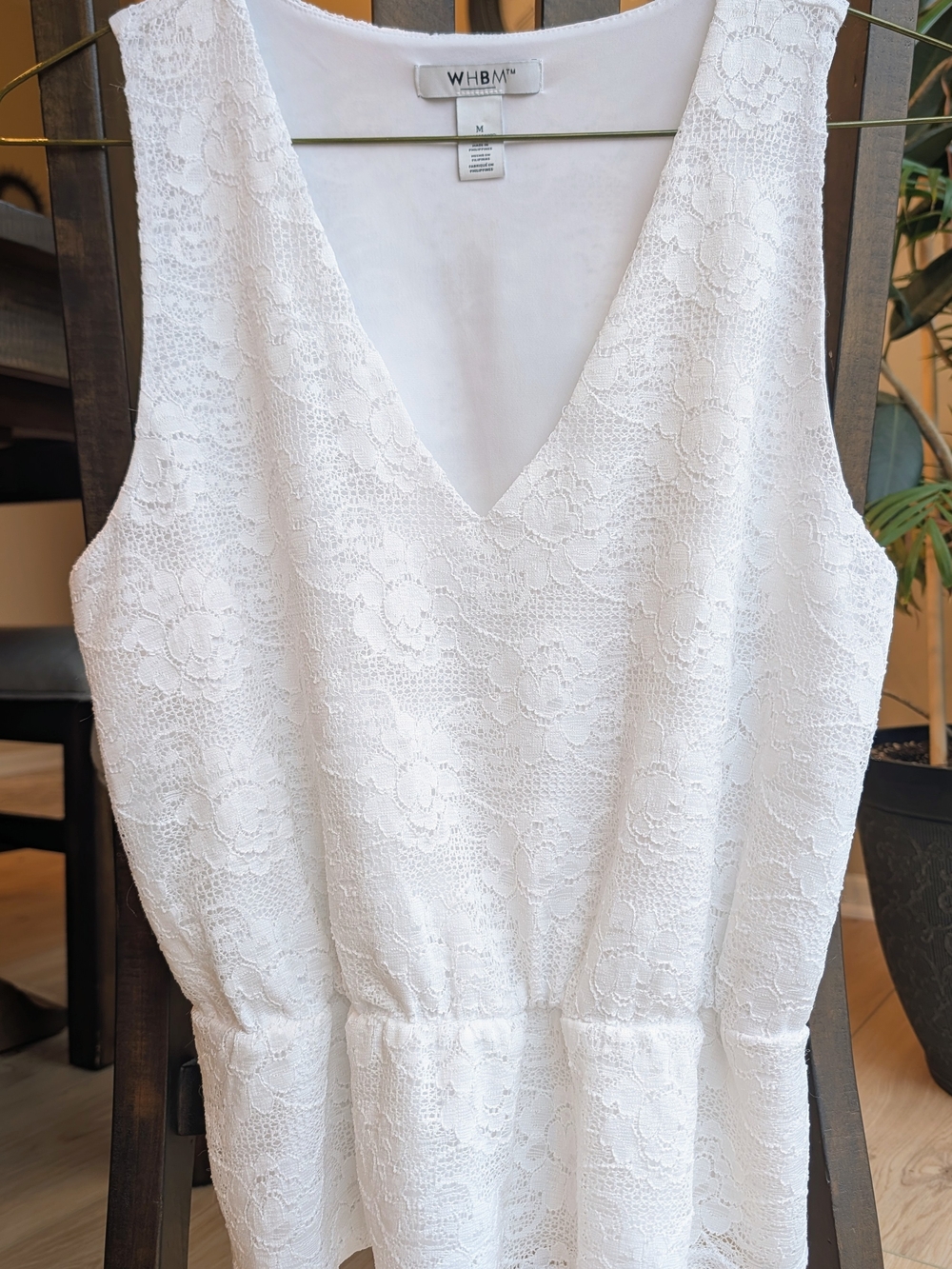 White House Black Market White Lace V-Neck Tank Top